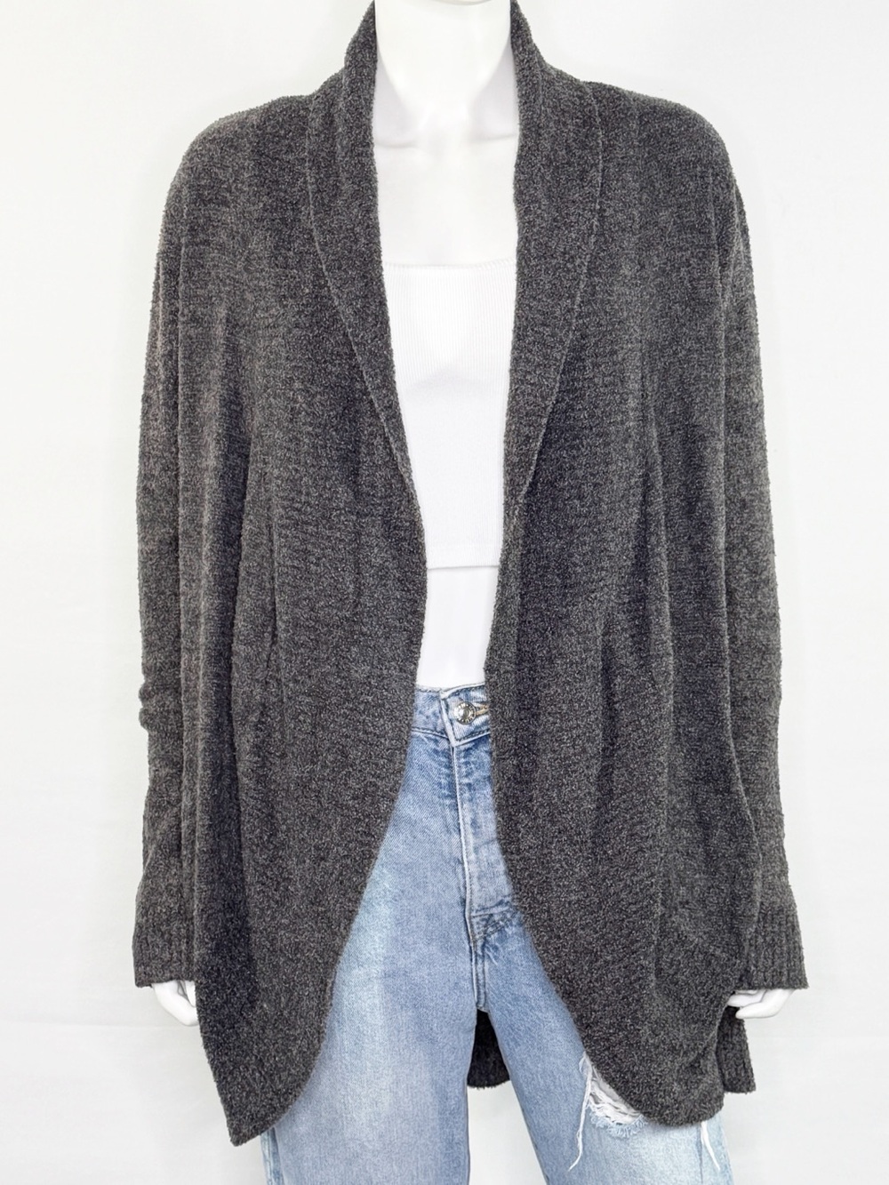 Barefoot Dreams Cozychic Lite Charcoal Gray Cardigan Size M Casual Preppy Comfy